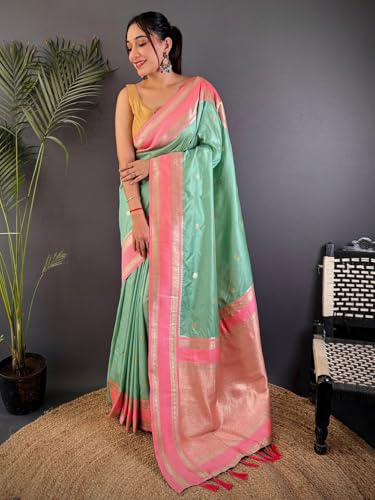 Image of SGF11 Women's Kanjivaram Pure Soft Silk Saree With Unstitched Blouse Piece