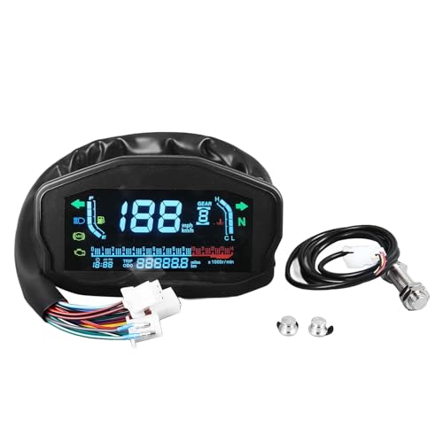 Grcfumo Velocímetro Moto Digital Universal, Cuadro de Instrumentos de Moto Multifunción con Pantalla LCD, Indicador de Nivel de Aceite, para la Mayoría de Motocicletas/Scooters