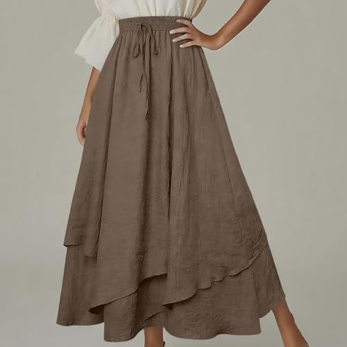 Layered Skirt for Women Ruffle Maxi Skirts Drawstring Elastic High Waisted Flowy Pleated Skirts Holiday Clothing2