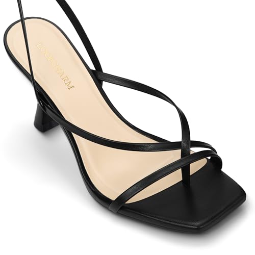 Image of Women's Strappy High Heels Sandals Square Open Toe Ankle Strap Slingback Thong Stilettos Shoes for Wedding