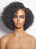 LUVME HAIR 8' Curly Glueless Wigs Human Hair Pre Cut/Plucked, Undetectable HD Lace Wig Ready to Go Lace Bob Wig Short Curly 180 Density