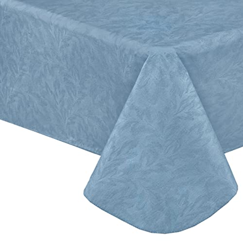 Newbridge Blue Napa Leaf Solid Color Vinyl Flannel Backed Tablecloth, Hotel Quality Indoor/Outdoor Patio, Kitchen, Bbq, Dining Room Vinyl Tablecloth, 52” X 52” Square #TOP3