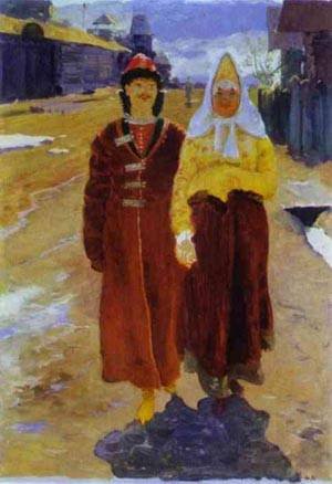 Peinture à l'huile Andrey Ryabushkin : sublimer votre salon avec Going on A Visit 1896
