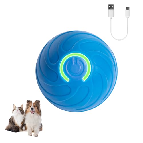 【子犬・中小型犬用】自動で跳ねて転がるボールおもちゃ 室内用 ストレス解消 一人遊び 知育玩具 噛む力が強い犬には不向き USB-C充電式(ブルー)