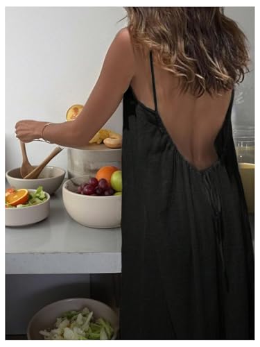 Image of MakeMeChic Women's Summer Flowy Maxi Dresses Vacation Spaghetti Strap Sleeveless Backless Dress