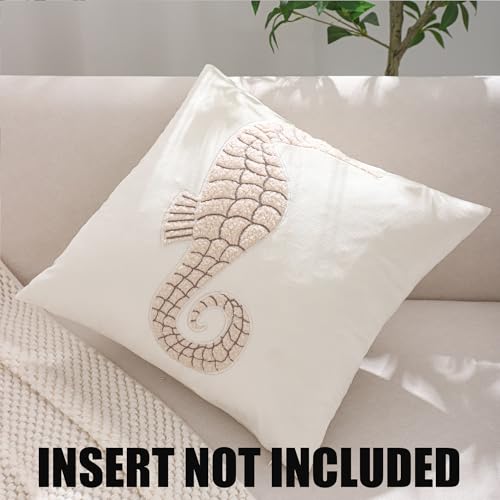 Housse de coussin velours beige brodé Tosleo 45x45 fermeture éclair invisible