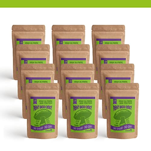 Cherky Eco Jerky Vegano Teriyaki. Snack Orgánico Vegetal Alto en Proteínas y Fibra; Con Aceite de Oliva Virgen Extra; Sin Azúcar, Sin Aditivos, Sin Conservantes, Sin Lactosa. 12ux30g Cover