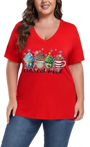 Image of ForHailey Women's Plus Size Short Sleeve Tee Shirt V Neck Basic Ladies Loose Fit T Shirt 1X-5X