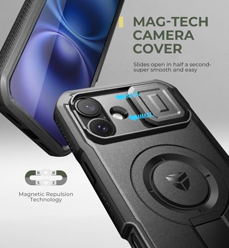 Image of Dexnor for iPhone 16 Plus Case with Slide Camera Cover & Adjustable Kickstand & Built-in Screen Protector,Compatible Wireless Charging Shockproof Cases Heavy-Duty Magnetic Protective Cover,Black