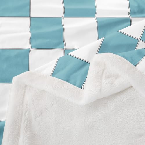 Image of Erosebridal White Blue Checkered Boys Throw Blanket 40 inchX50 inch Buffalo Plaid Grid Kids Fleece Bed Blanket Teen Men Checkerboard Sherpa Blanket Aesthetics Gingham Flannel Blanket