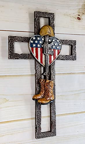 Ebros Gift Rustic Western Usa Flag Military Patriotic Fallen Soldier Memorial Wall Cross Decor Plaque Vintage Design Hanging Sculpture 11.75 Inch High Catholic Christian Accent Decorative Crosses thumb #7