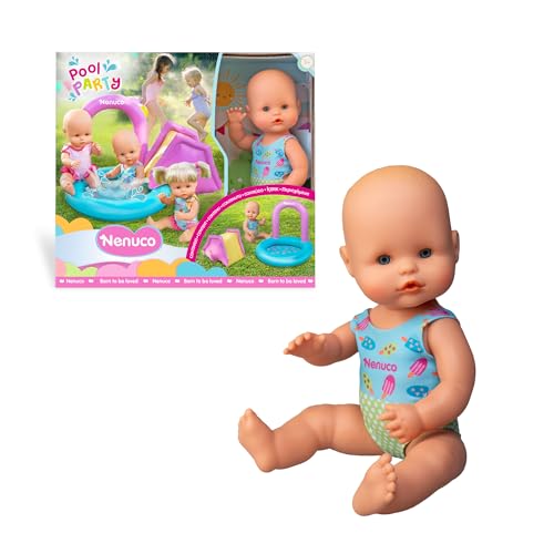 Muñecos bebé Nenuco de 35 cm con piscina hinchable de agua y tobogán para niños pequeños Famosa