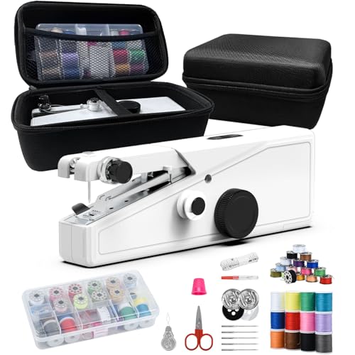 Handheld Sewing Machine, Portable & Cordless Mini Sewing Machine for Beginners - Electric Fast Stitching, DIY Fabric Clothes Repair Kit, Home Travel Mending Machine with Accessories,White