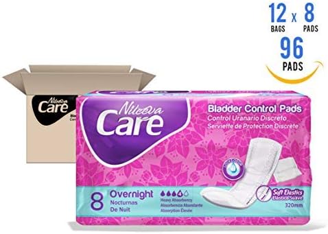 Nileeva Care Individually Wrapped (Overnight) Bladder Control Pads Super Value (96 Pads = 8 Pads/Pack X 12 Packs) Bulk Buy