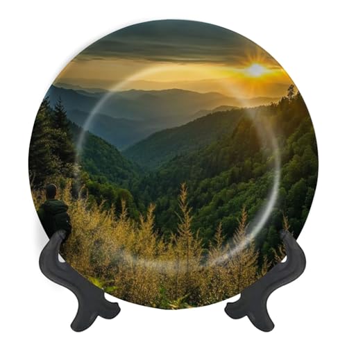 Decorative Plates for Display Sunrise Newfound Gap Gift Plates Ceramic Collections Plates Hanging Artwork for Living Dining Room Kitchen Souvenir