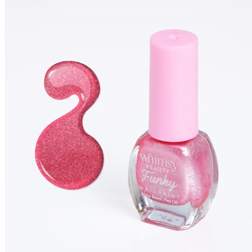 Image of Whimsy Beauty Nail Polish for Kids Girls | Peel Off Water Based Nail Colour with Non Toxic Formula | Safe Play Nail Paint for Daughters | 4 to 16 Years | Organic, Natural, Chemical Free (Pink Glitter)