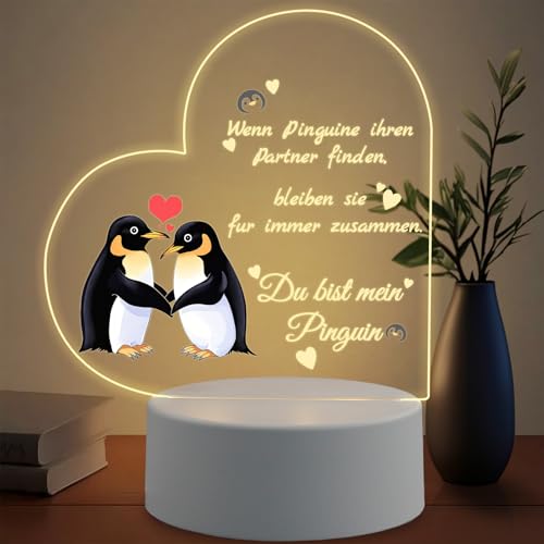 TaimeiMao LED Pinguin Nachtlicht Geschenkideen F&uuml;r Paare Acryl Nachtlampe Dimmbar Ich Liebe Dich Romantik Geschenke F&uuml;r M&auml;nner Frauen Hochzeitstag Valentinstag Geburtstag Jahrestag Geschenk