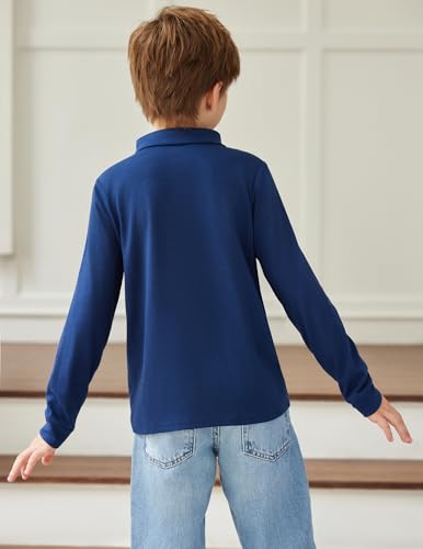 Arshiner Boy's Long Sleeve Plaid Trim Polo Shirt School Uniform Shirt with Pocket for 4-12 Years4