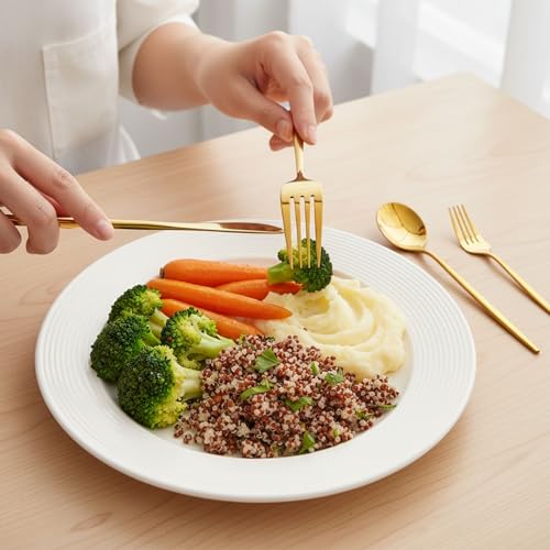 Image of 15 Pcs Gold Cutlery Set for Dining Table the Perfect Lightweight Silim Handle Tableware Including Dinner Spoon, Dinner Fork, Dinner Knife, Dessert Spoon & Dessert Fork