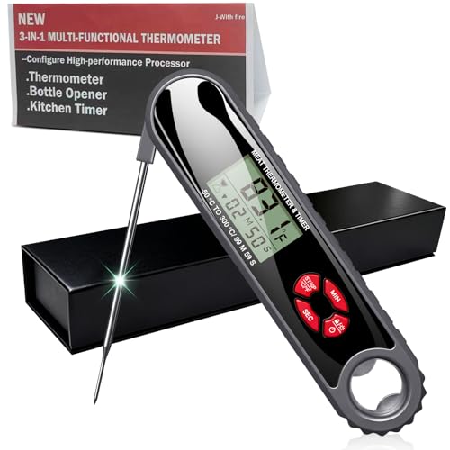 Image of 3 in 1 Meat Thermometer Digital with Beer Bottle Opener, Built-in a Kitchen Timer. Waterproof, Large Backlit Screen, Perfect Kitchen Accessories,BBQ Grill Cooking Gifts for Men,Fathers Day Gift