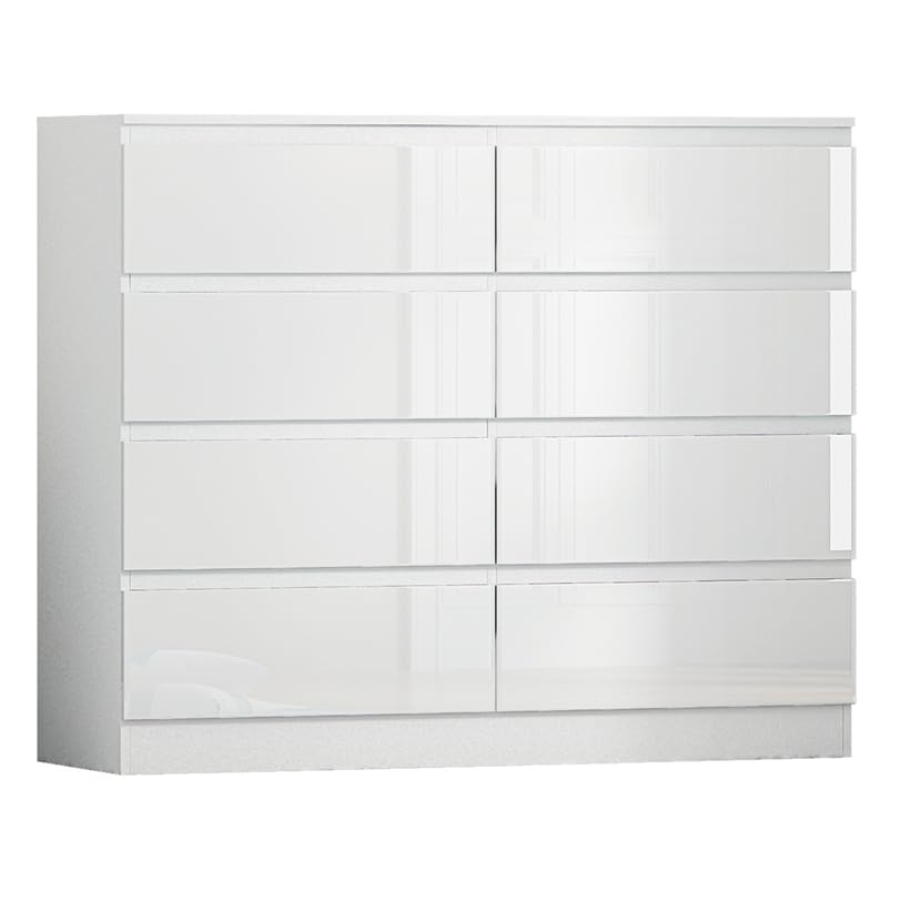 BSTSEL White High Gloss 6/7/8 Drawer Cabinet,Tall Wide Storage Chest of Drawers - Image 4