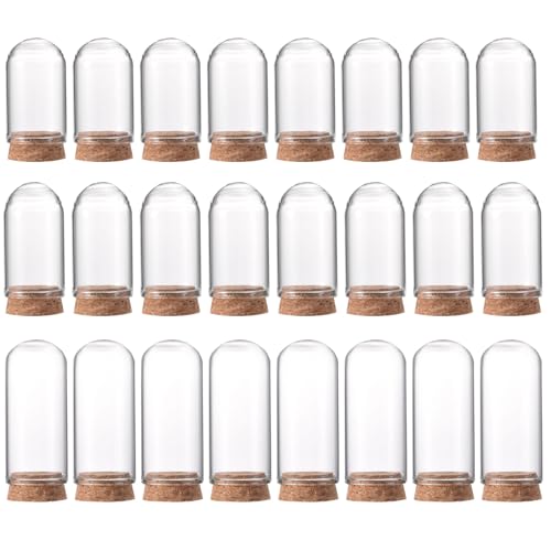 PATIKIL Clear Cloche Glass Dome, 24 Pack Glass Bell Jar Display Case Tabletop Centerpiece with Cork Base for LED Light Plants Home Decor 1.57x1.18inch