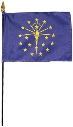 Indiana 1917 State Hand Held Desk Table Top Polyester Flag 4" X 6" on 10" Black Plastic Staff with Gold Spear Tip (12 Pack)