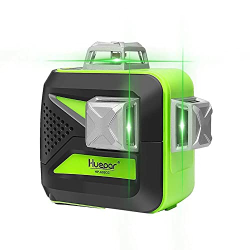 Huepar 3D Green Beam Self-Leveling Laser Level 3x360 Cross Line Laser Three-Plane Leveling and Alignment Line Laser Level -Two 360° Vertical and One 360° Horizontal Line -Magnetic Pivoting Base 603CG