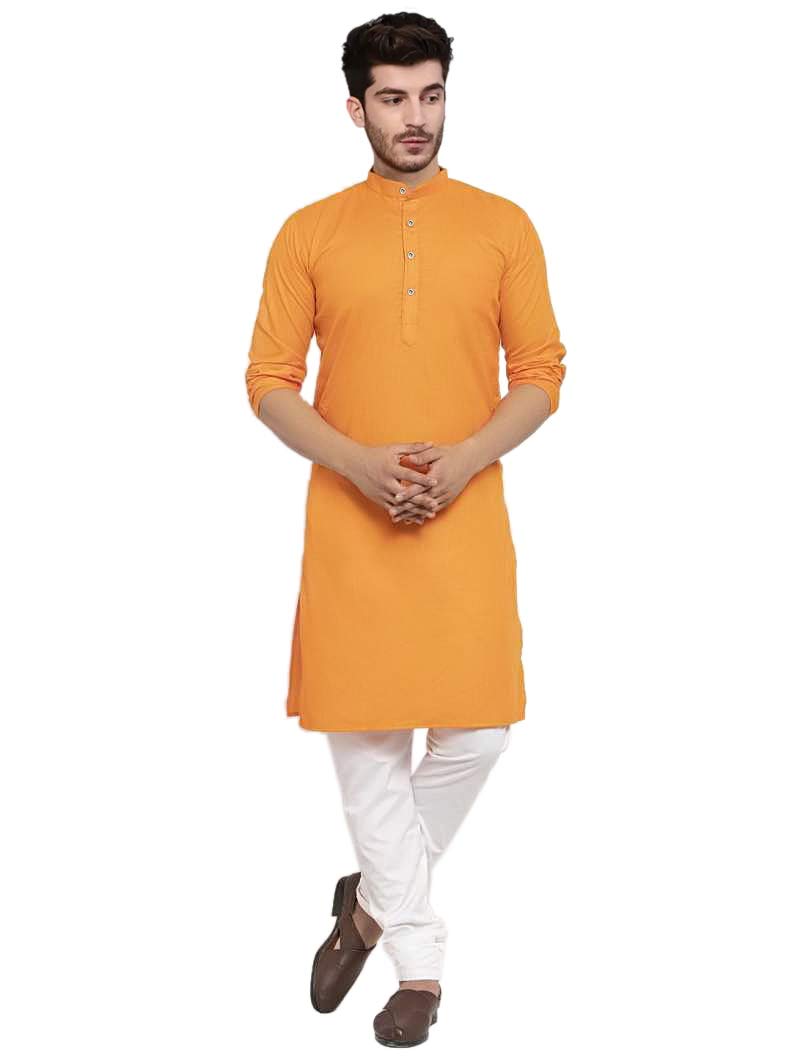 Trustous Men's Solid Straight Kurta Pyjama Set (X-Large, Mango Yellow)