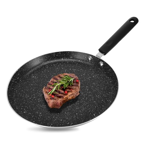 GEOKILO Non Stick Crepe Pan, 26cm/10in Dosa Pan PFOA Free & Non-Toxic, Die-cast Aluminium Roti Pancake Maker for Induction, Electric & Gas Hobs Dishwasher