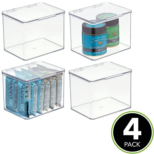 Mdesign Plastic Kitchen Pantry And Fridge Storage Organizer Box Containers With Hinged Lid For Shelves Or Cabinets, Holds Food, Snacks, Canned Drinks, Seasoning, Condiments, Or Utensils, 4 Pack, Clear #TOP1