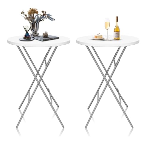 GUAGUA 32" Round Plastic Folding High Top Table - Versatile Bar, Cocktail & Portable Pub Table for Parties, Bistro & Events (White Set)
