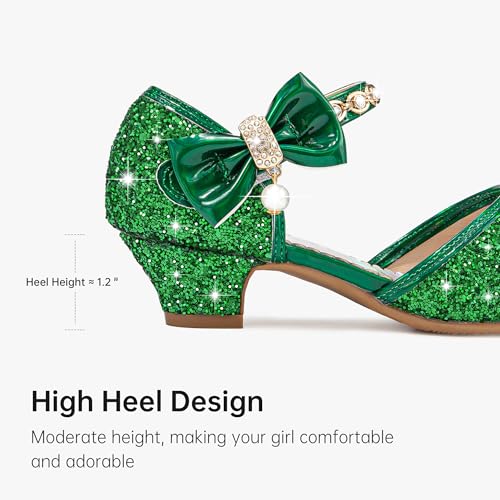 Image of Motasha Sparkly Girls Dress Shoes Kids High Heels Toddler to Big Kid | Glitter Closed Toe, Rhinestone Bow Straps, Hook-and-Loop Closure, Low Heel, Anti-Slip Outsole for Wedding Birthday Parties