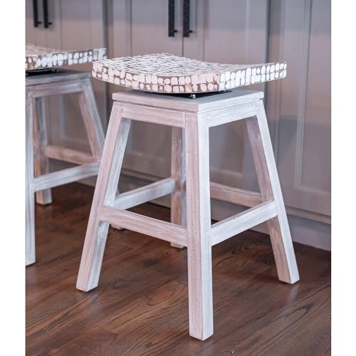 Butaco de Barra de Madera de Mango con Asiento de Coco Mosaico 24" de Alto miniatura 2