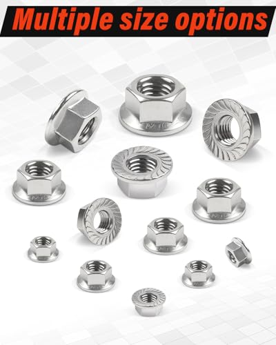 25 Stück Flanschmuttern M4, Jeboler M4 Muttern Edelstahl DIN 6923 Sechskantmutter mit Flansch und Sperrverzahnung Bundmutter, Sperrzahnmuttern Gezahnte Sechskantmuttern für Fahrradwartung etc.