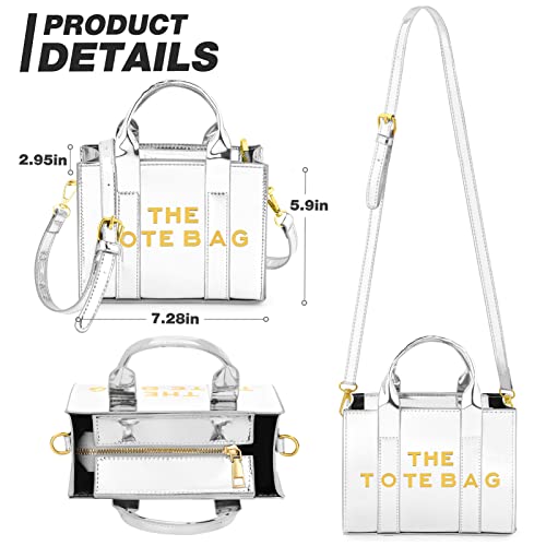 Large The Tote Bag For Women, Crossbody Tote Bag Cute Handbags With Zipper Patent Leather Purse For Office, Travel, School(Silver) #TOP2