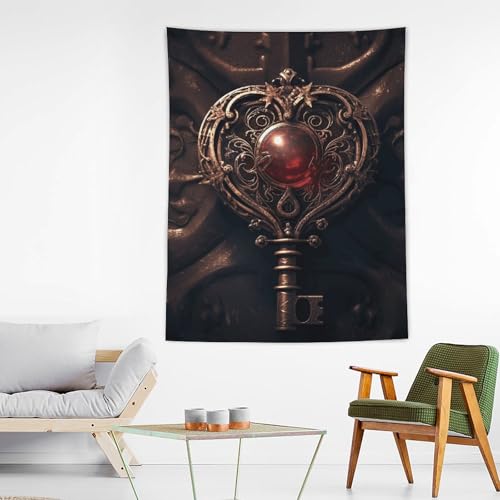 Tenture en polyester YKUDBN grand format motif cœur avec kit de pose