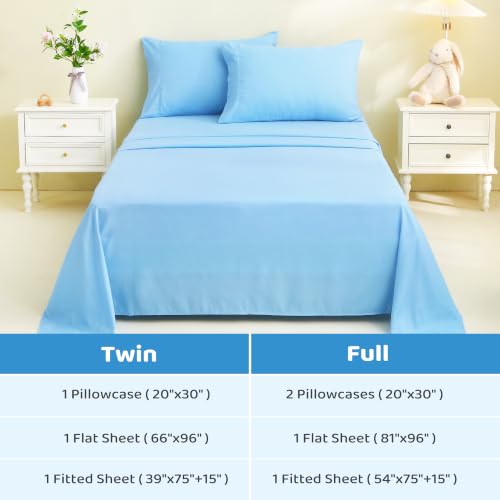 Image of Viviland 4 Pieces Boys Full Sheets Set Kids, Sky Blue Bed Sheets | Breathable & Soft Microfiber Kids' Sheet & Pillowcase Sets, Fitted Sheet with 15 inch Deep Pocket and Corner Straps, Easy Care
