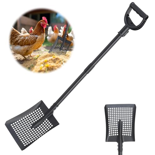 Sifter Shovel for Chicken Coop 47 Inch Heavy Duty Beach Sifting Shovel for Sand Rock Poop Cleaning Metal Detector Shovels for Farm Gardening D-Grip Handle Square Gardening Shovels
