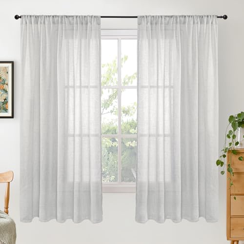 Image of BGment Light Grey Linen Semi Sheer Curtains 63 Inches Long for Living Room - Rod Pocket Light Filtering Window Drapes Natural Textured for Bedroom Lightweight Rustic, 2 Panels Set, 52 X 63 Inch
