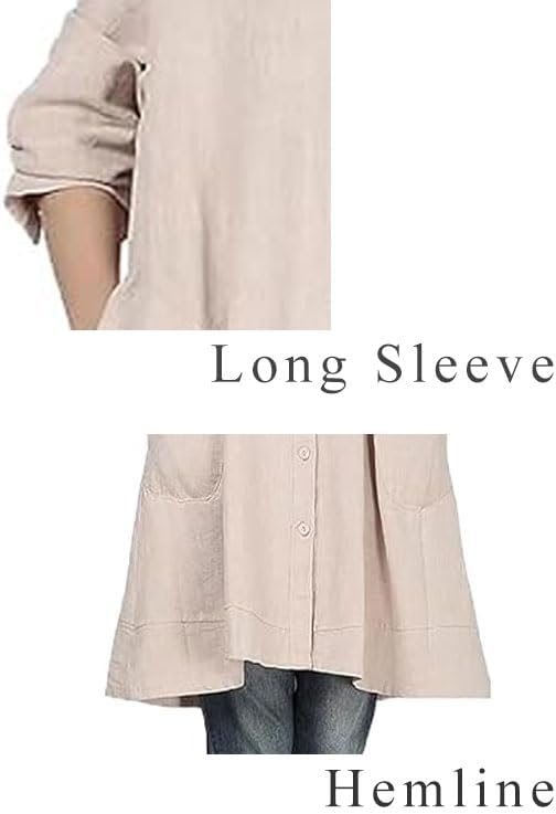 Laovanln Women's Linen Shirts Jackets Button Down Long Sleeve Cotton Blouse Tops with Pockets - Image 7
