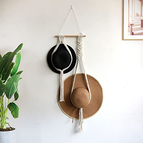 Ykybhx Boho Hat Hangers Macrame Hat Hangers for Wall Hanging Bohemian Women Hat Rack Organizer Hanging Display Hand Weaving Decorative Cap Holder for Wide Brim and Fedoras Sun Hat Cowboy Hat Display,D