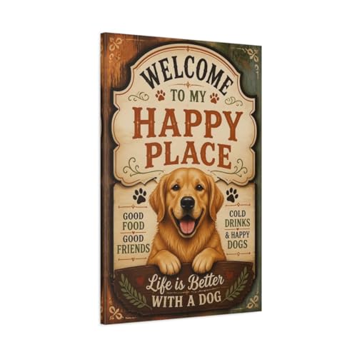 Toile d'art Golden Retriever Welcome pour célébrer l'amour des chiens au salon
