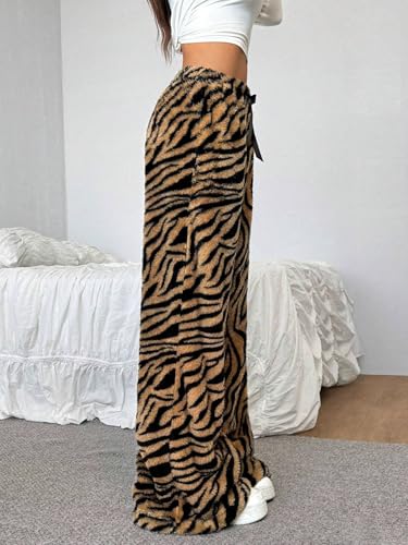 Image of ZAFUL Women's Fuzzy Plush Pajama Pants Wide Leg Pj Bottoms Lounge Pants | Soft Fluffy Sleep Pants Drawstring Elastic Waist Teddy Pjs for Women No Pockets