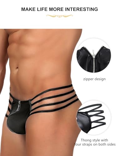 ohyeah Mens Thong Underwear Black Sexy Low Rise G-String Bikini Male T-Back Butt-Flaunting 5