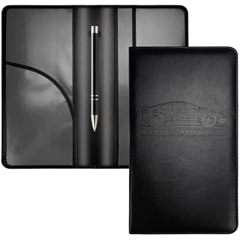 HIIXHC Car Registration and Insurance Holder, 9.4 x 5-inch Premium Leather Card Holder for Cards, Driver's Essentials vehicle Glove Box Organizer, Important Documents and Driver's License (Black) Cover