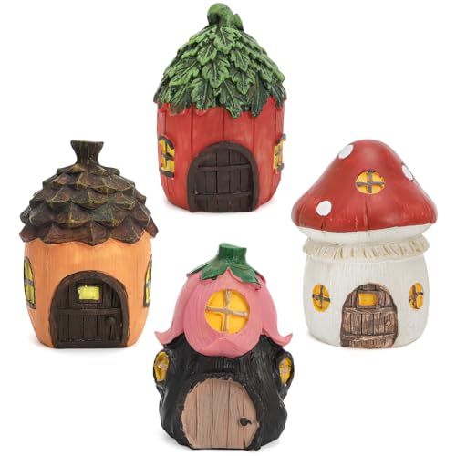 Nicunom 4 Pack Fairy Garden House, Miniature Mushroom House Resin