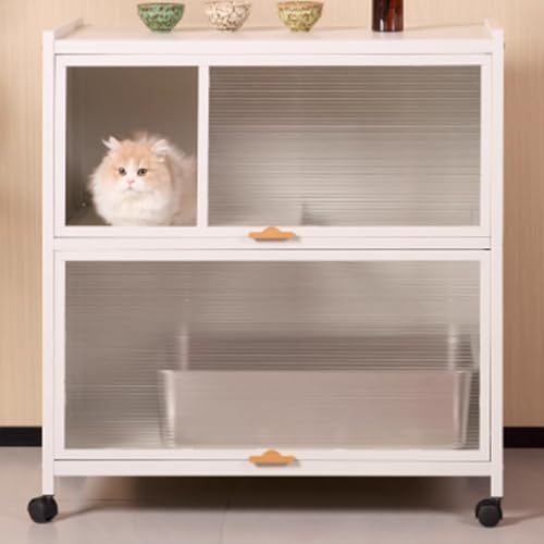 Meuble litiere chat en métal blanc avec double compartiment - 2