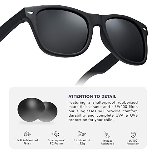 Leico Fashion Kids Polarized Retro Sunglasses For Boys Girls Age 3-12 Shatterproof Rubberized Frame Uv Protection Toddler Children Sun Glasses #TOP2
