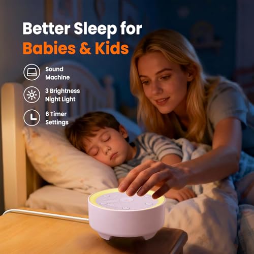 Image of Kipcush White Noise Machine for Sleeping - High-Fidelity Non-Looping Sounds, Dimmable Night Light, USB Powered, Sleep Sound Machine for Baby, Kids & Adults (K8-T Light Nude, Standard)